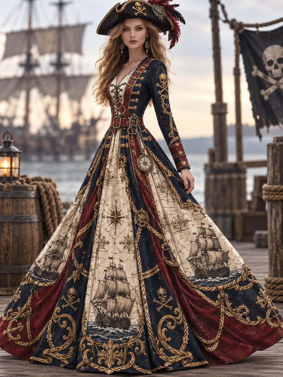 Elegant Women's Pirate Art Print Dress