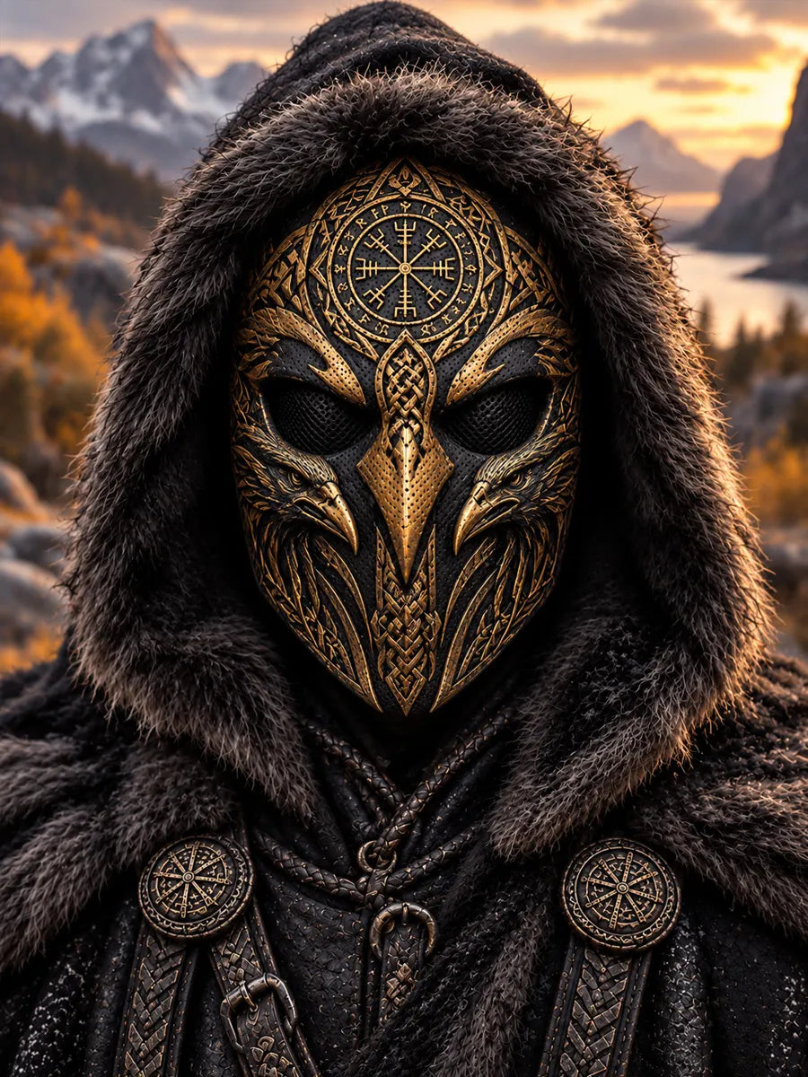 Retro Viking Print Face Mask