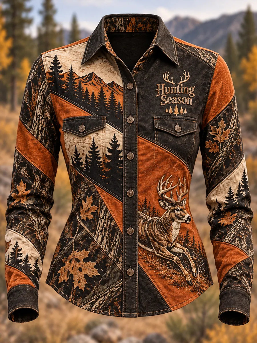 Women's Retro Hunting Culture Art Print Casual Long-Sleeve Shirt