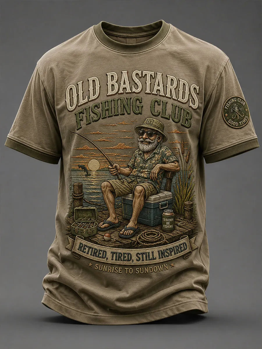 Men's Funny Old Bastards Fishing Club Lifetime Member Print Short Sleeve T-shirt