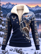 Women's Vintage Winter Woodland Deer Bonded Fleece Hoodie