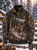 🌲 Men's Full Camo Whitetail Deer Running 3D Quilted Hunting Pullover 🦌