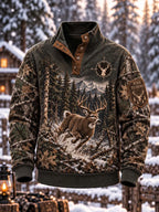 🌲 Men's Full Camo Whitetail Deer Running 3D Quilted Hunting Pullover 🦌