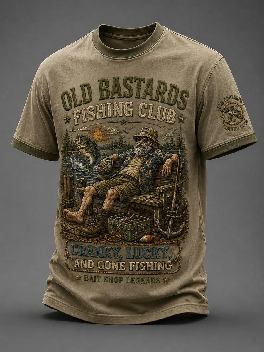 Men's Funny Old Bastards Fishing Club Lifetime Member Print Short Sleeve T-shirt