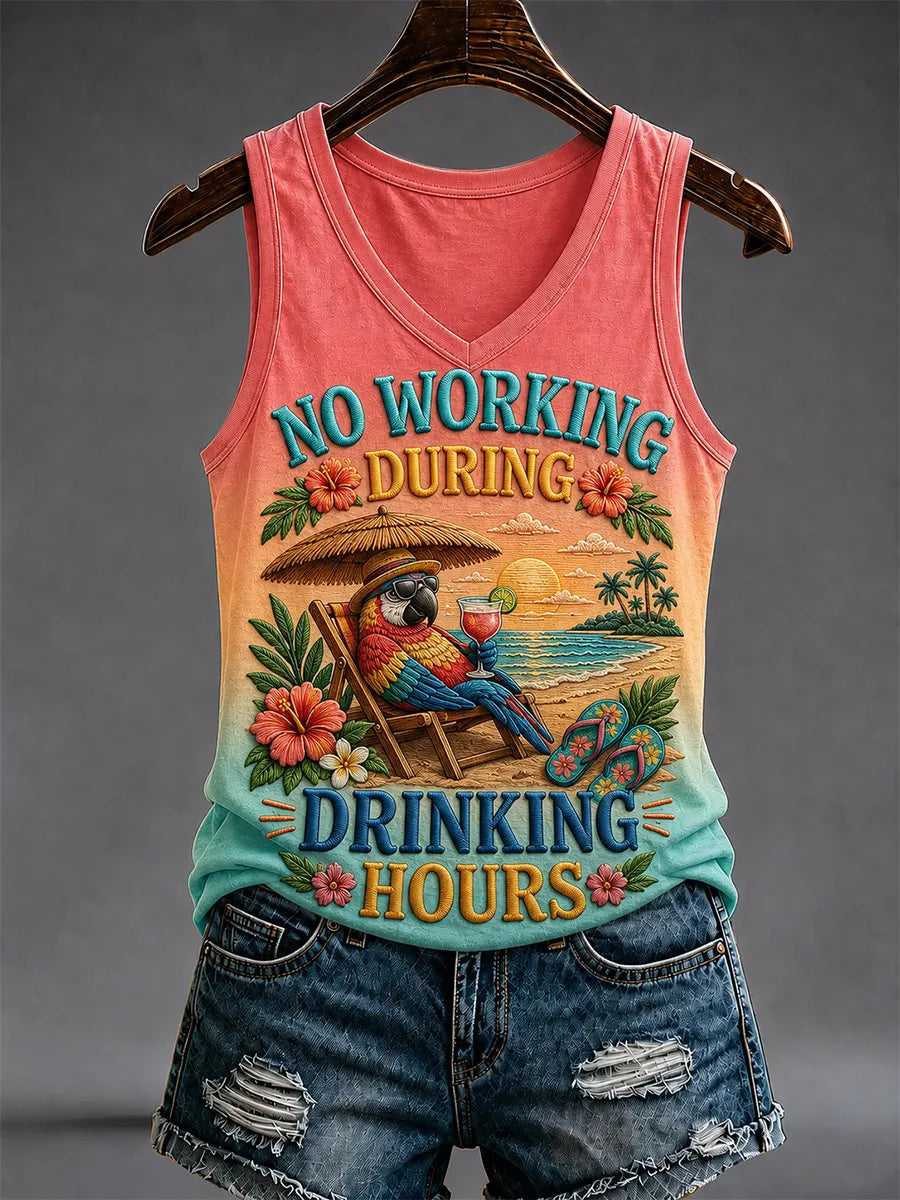 Women's No Working During Drinking Hours Print Casual V-Neck Vest