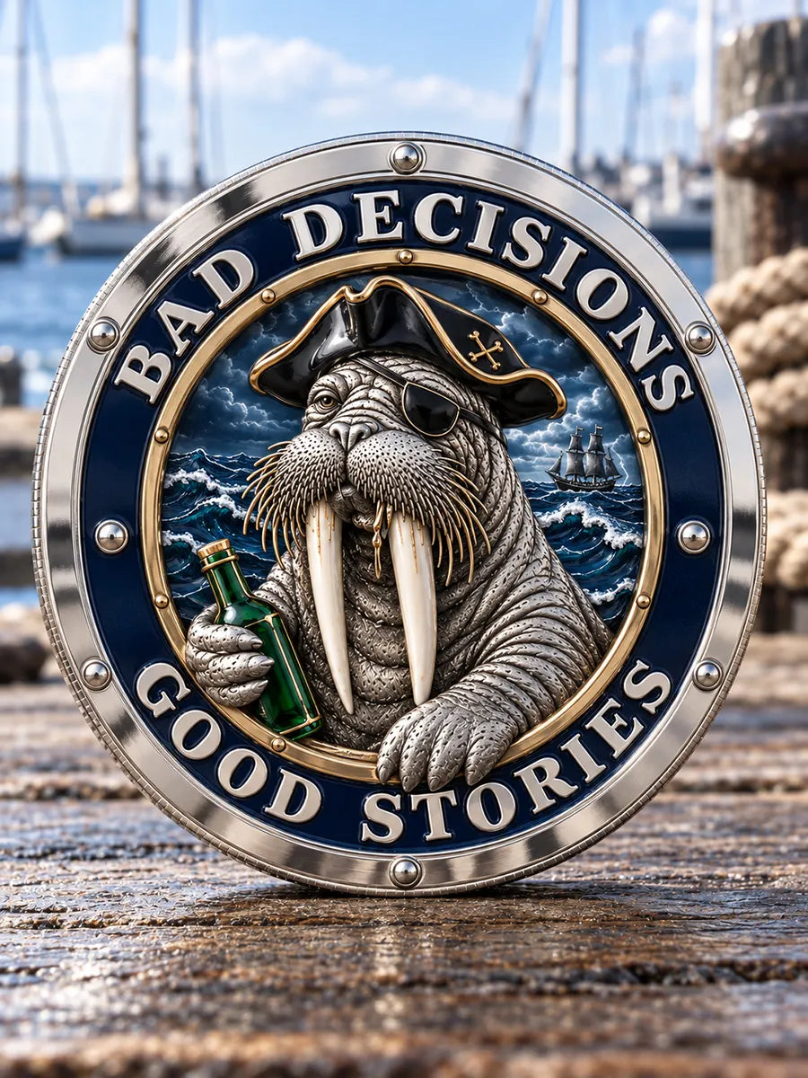 BAD DECISIONS GOOD STORIES - Pirate Walrus & Tall Ship Commemorative Medal