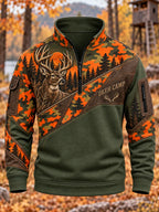 Men's Retro Hunting Culture Print Zip Sweatshirt