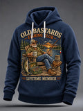 Men's Funny Old Bastards Fishing Club Lifetime Member Print Oversized Drop-Shoulder Hoodie With Pockets