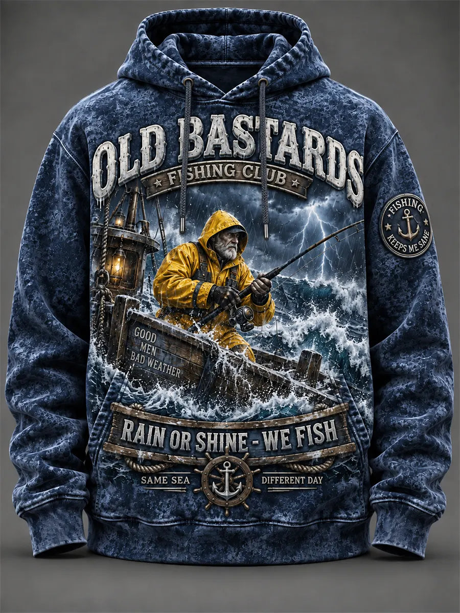 Men's Funny Old Bastards Fishing Club Lifetime Member Print  Hooded Sweatshirt
