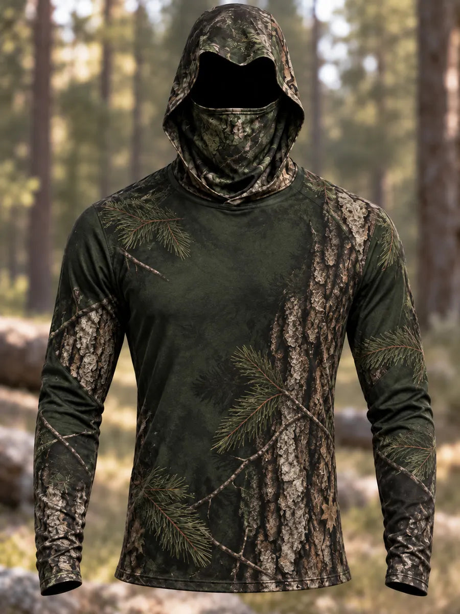 Men's Vintage Hunting Style Print Outdoor Hoodie Long Sleeve Shirt