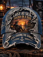 Retro Pirate's Old Salt "LOST AT SEA FOUND AT THE BAR" Printed Baseball Cap