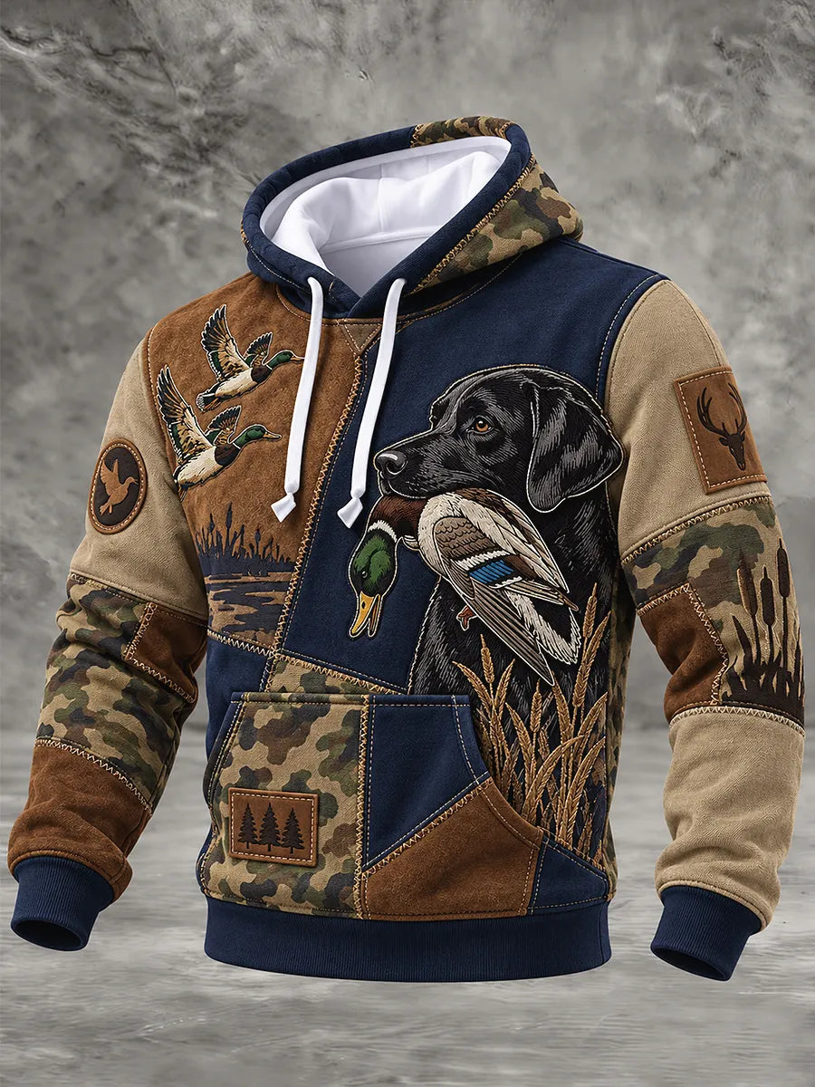 Men's Retro Hunting Culture Print Casual Hoodie