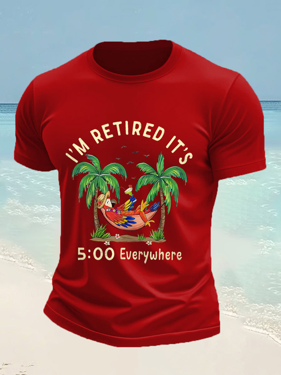 Men's I'm Retired It's 5 O'clock Everywhere Parrot Print Casual Tee