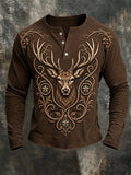 Men's Retro Western Deer Print Casual Long Sleeve T-Shirt