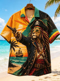 Men's Jamaica Rasta Color Block Hawaiian Dreadlock Lion Pirate Pistol Palm Tree Art Print Casual Shirt
