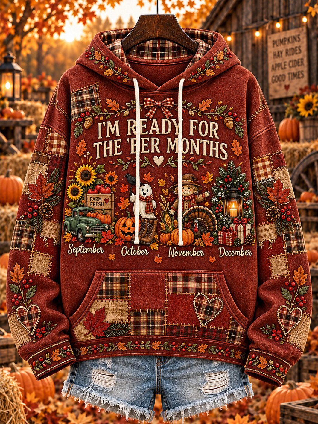 Women's Retro Autumn Thanksgiving Print Hoodie