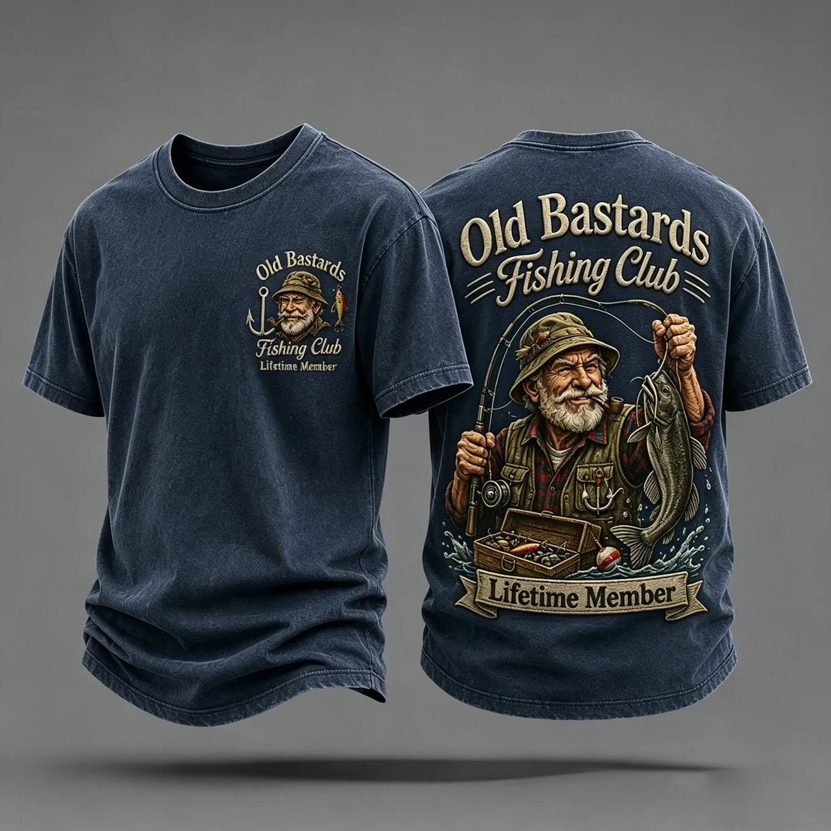 Men's Funny Old Bastards Fishing Club Lifetime Member Print Casual Tee