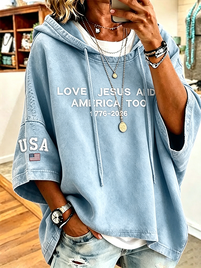 Women's Loves Jesus And America Too1776-2026 Printed Super Large Hoodie