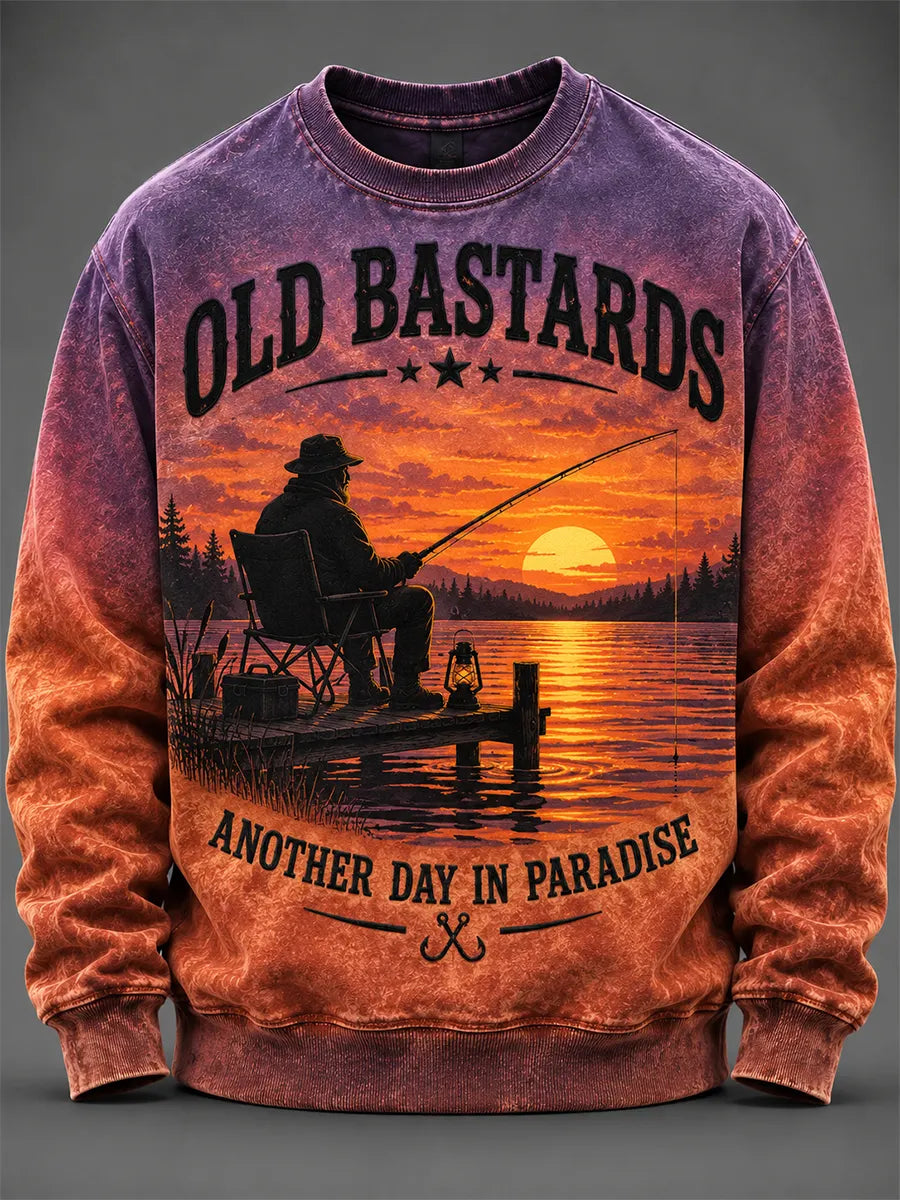 Men's Funny Old Bastards Fishing Club Lifetime Member Print Crew-Neck Sweatshirt