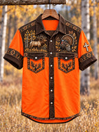 Vintage  Retro Hunting Culture Faith Art Print Short-Sleeve Button-Up Shirt