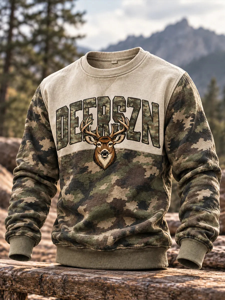 Retro Hunting Culture Print Crew Neck Sweatshirt
