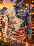 Men's Pirate Map Patchwork Lace-Up Long Sleeve Shirt