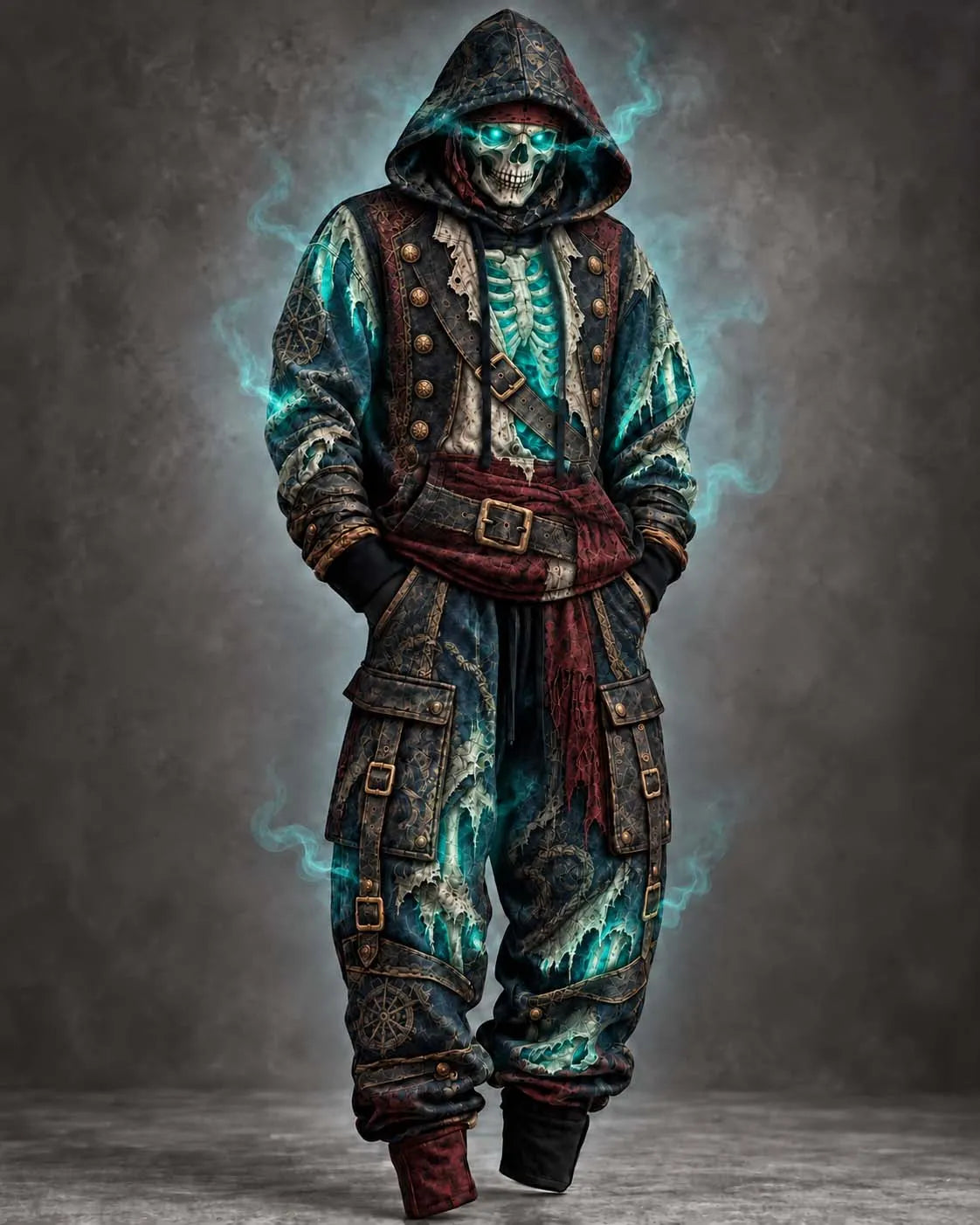 Phantom Ghost Pirate Glowing Skeleton Aura Hoodie Set
