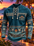 Men's Tropical Pirate Geometric Lace-Up Long Sleeve Shirt
