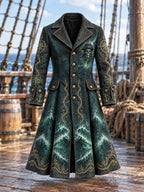 Men's Vintage Pirate Skull Art Print Coat