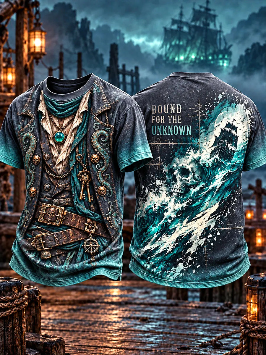 Deep Sea Ghost Skull Wave Pirate Men’s T-Shirt