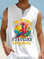 Men's Iâm Retired Itâs 5 O'clock Everywhere Parrot Print Casual Lace-up Sleeveless Shirt