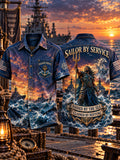 Men’s Veteran “SAILOR BY SERVICE RAISED BY THE SEA CLAIMED BY NEPTUNE” Printed Short Sleeve Shirt