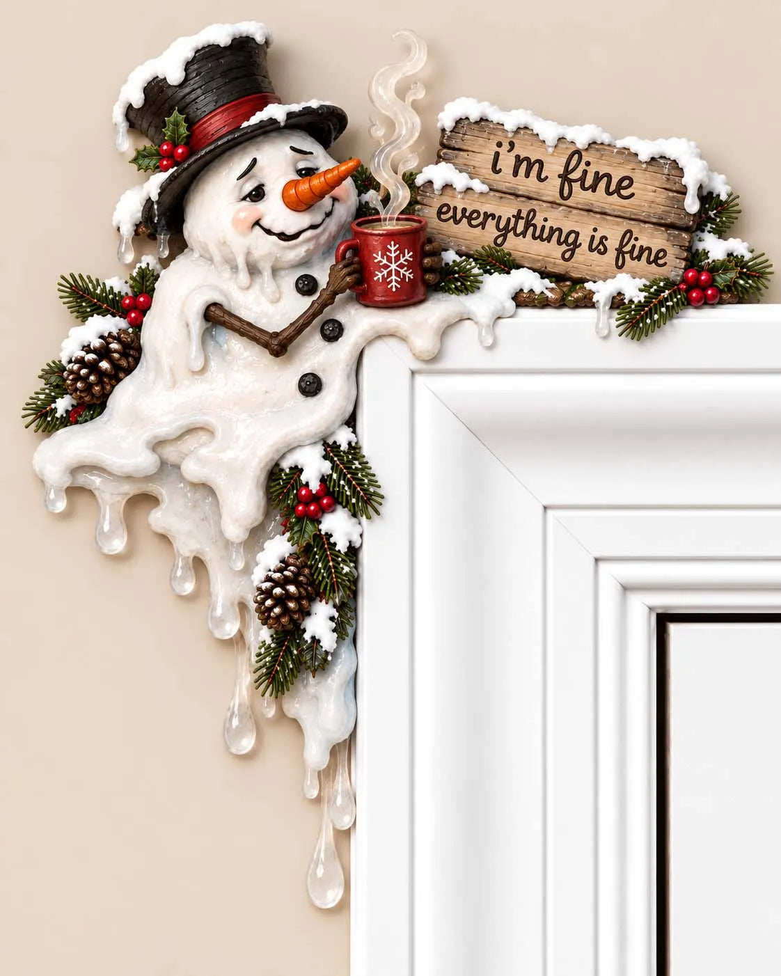 😊 "I'm Fine" Melting Snowman Door Corner Topper