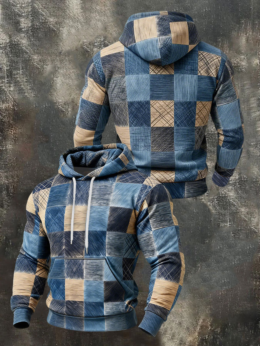 Men's Geometric Patterns Print Hoodie with Pocket