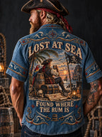 Men’s Vintage "LOST AT SEA " Old Salt Pirate Short Sleeve Shirt