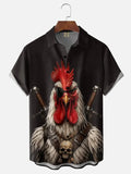 Moisture-Wicking Fun Pirate Chicken Chest Pocket Holiday Hawaiian Shirt