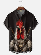Moisture-Wicking Fun Pirate Chicken Chest Pocket Holiday Hawaiian Shirt