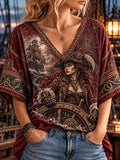 Female Pirate Captain & Sailing Ship Vintage Women’s V-Neck 3/4 Sleeve Blouse