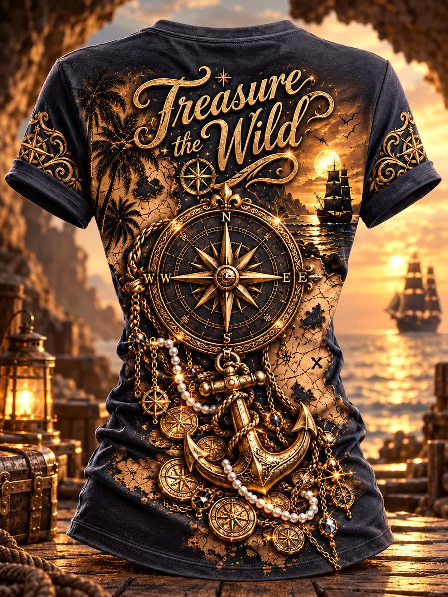 Pirate Woman Treasure Hunt Nautical Graphic T-Shirt