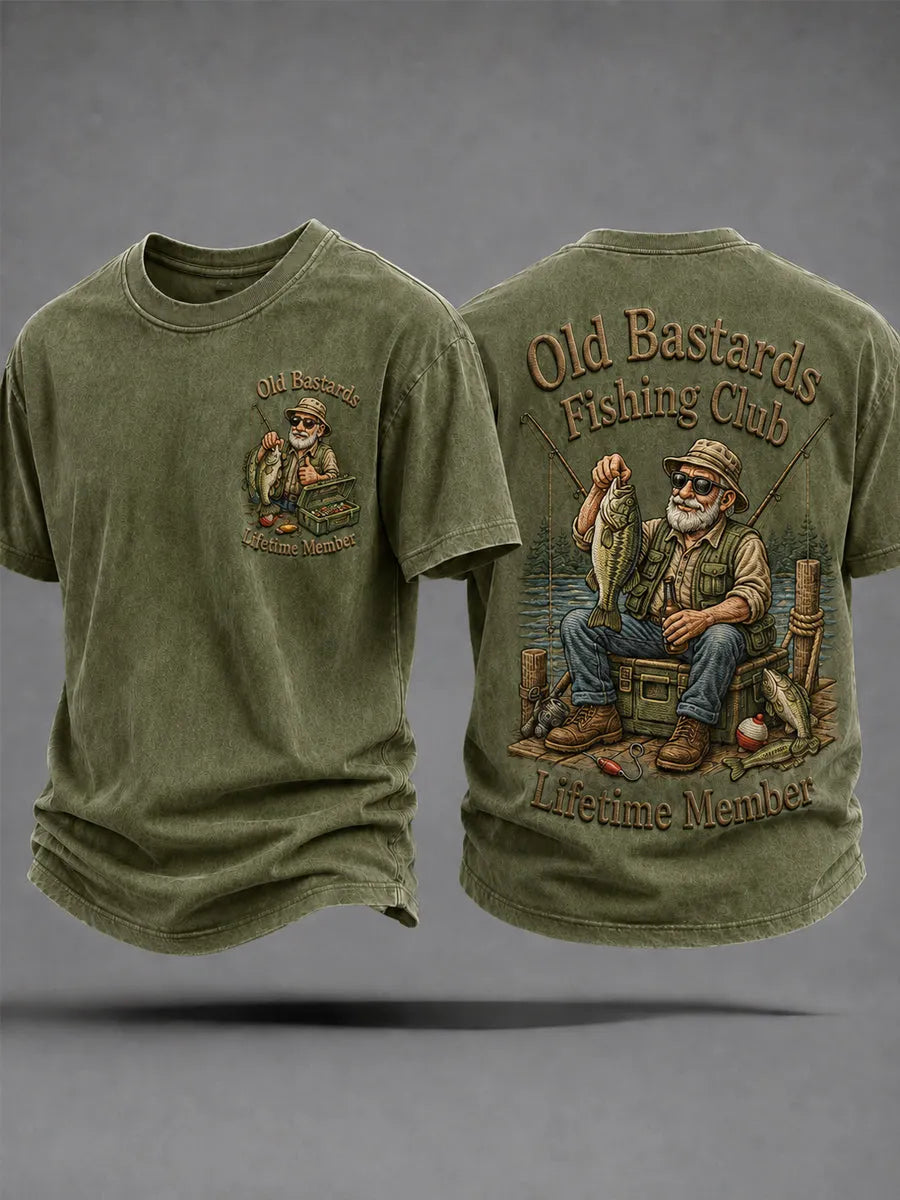 Men's Funny Old Bastards Fishing Club Lifetime Member Print Casual Tee