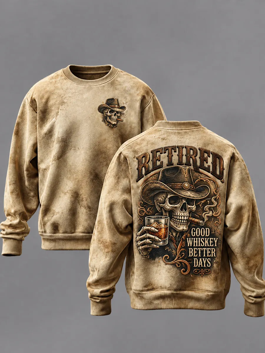 Men's Retro Retired Art Print Casual Sweatshirt