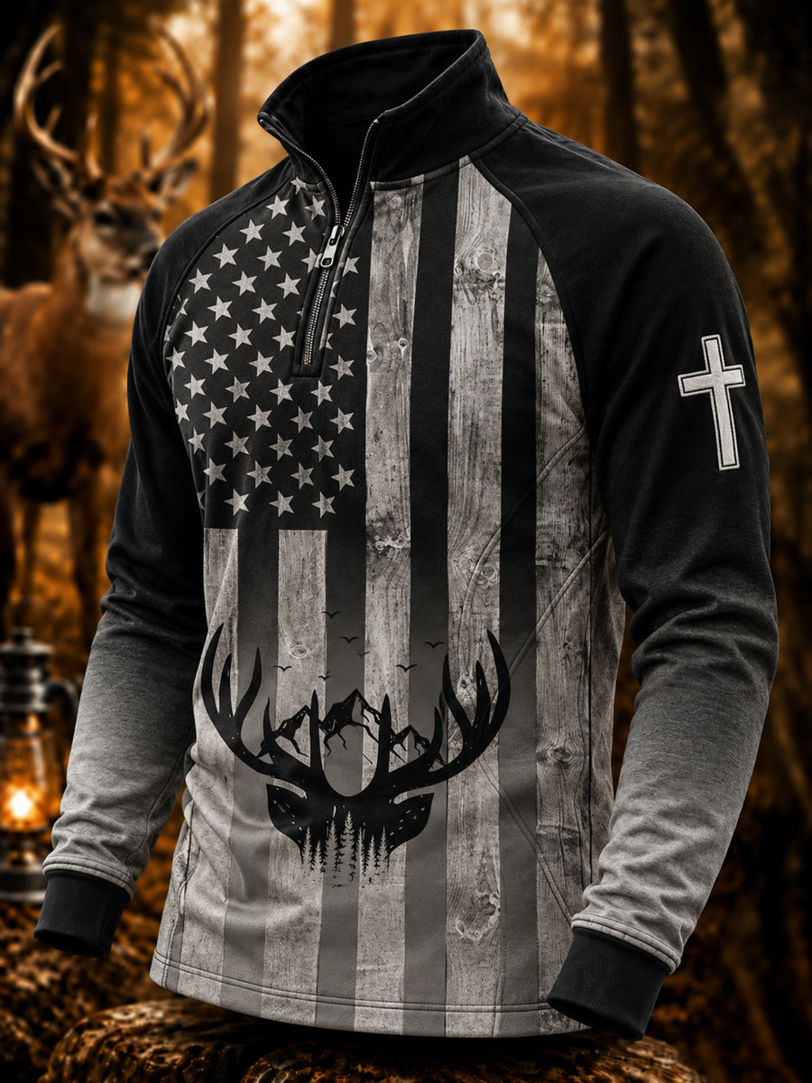 Men's Retro Hunting and Faith Casual Zipper Sweatshirt