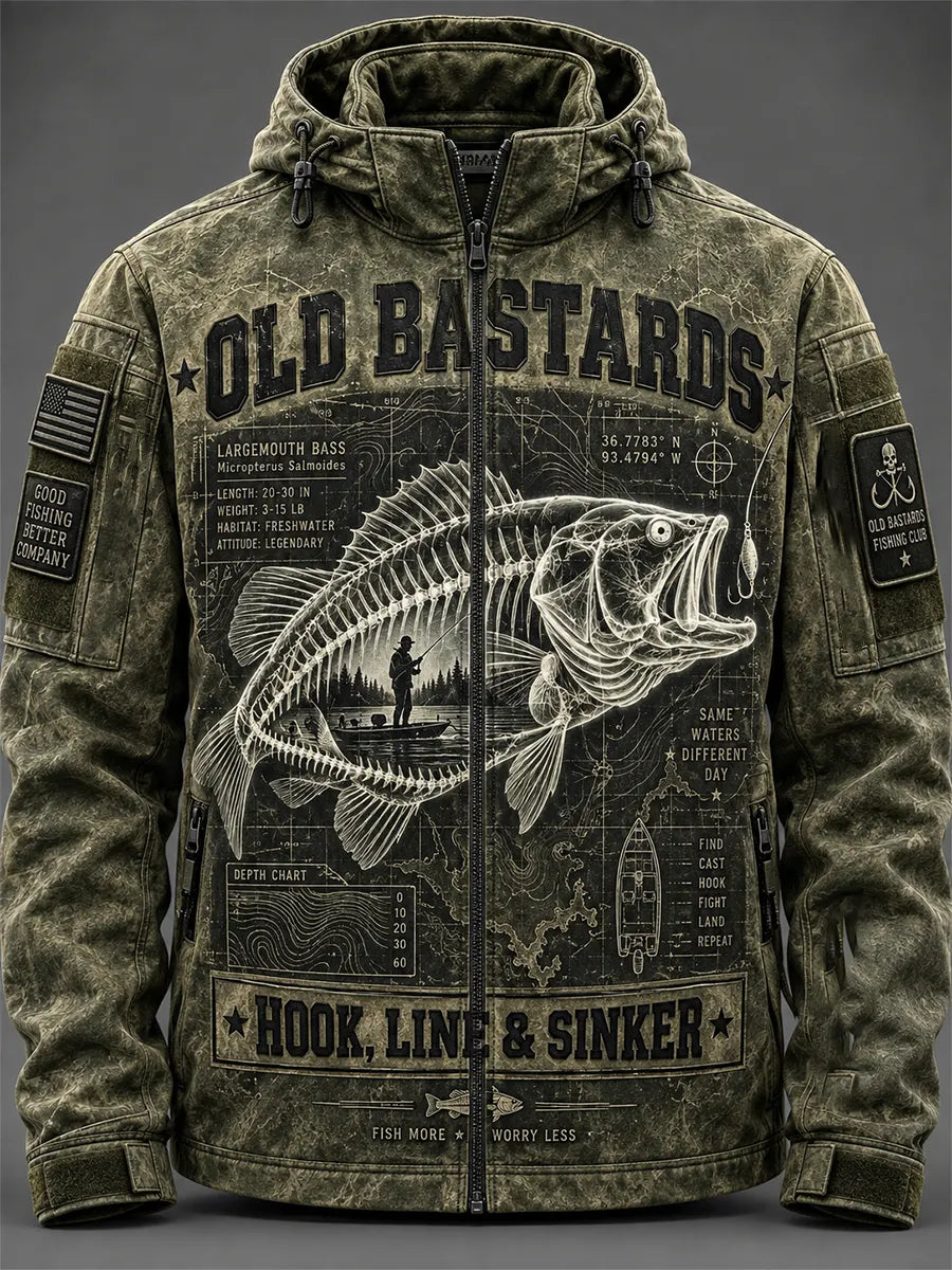 Men's Funny Old Bastards Fishing Club Lifetime Member Print  Zipper Jacket