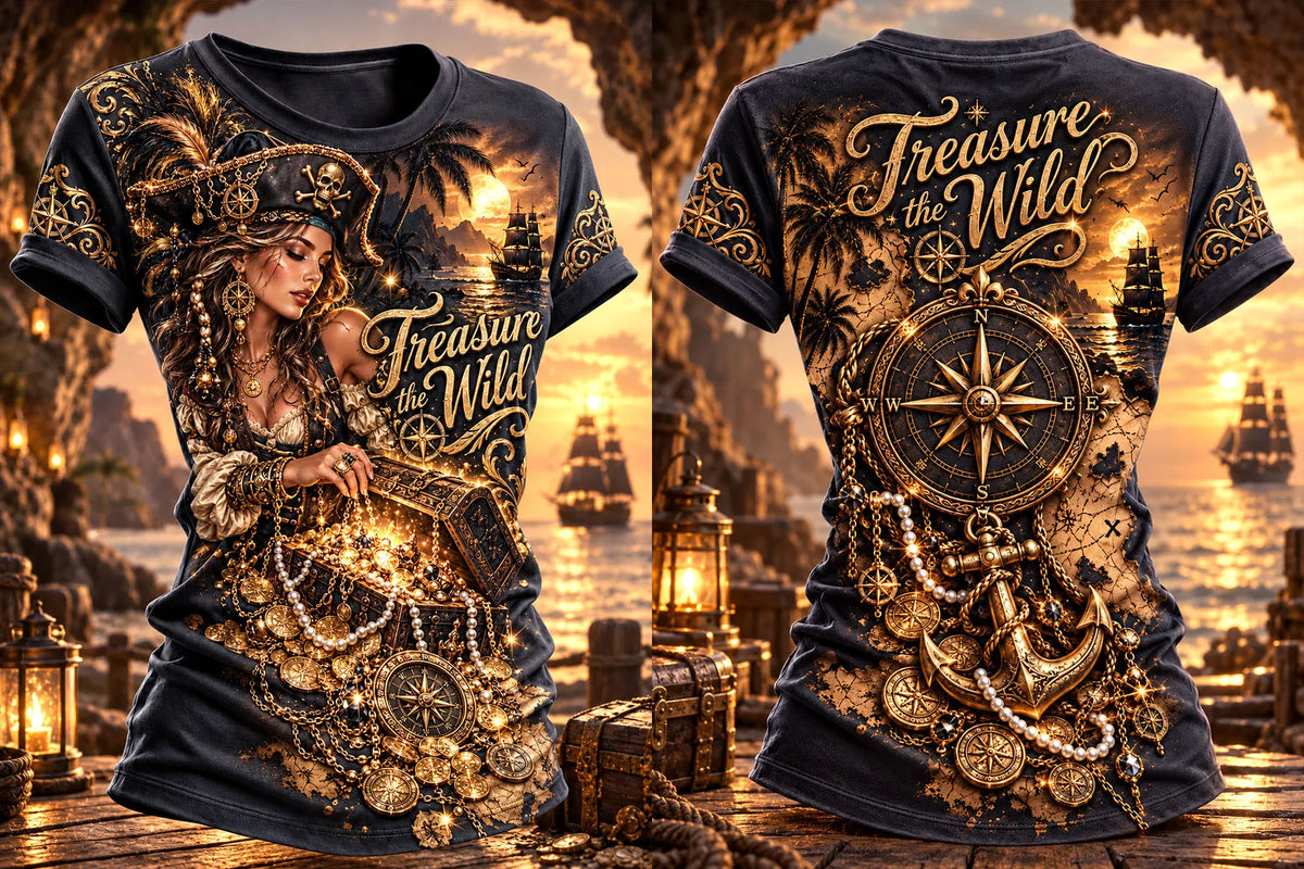 Pirate Woman Treasure Hunt Nautical Graphic T-Shirt
