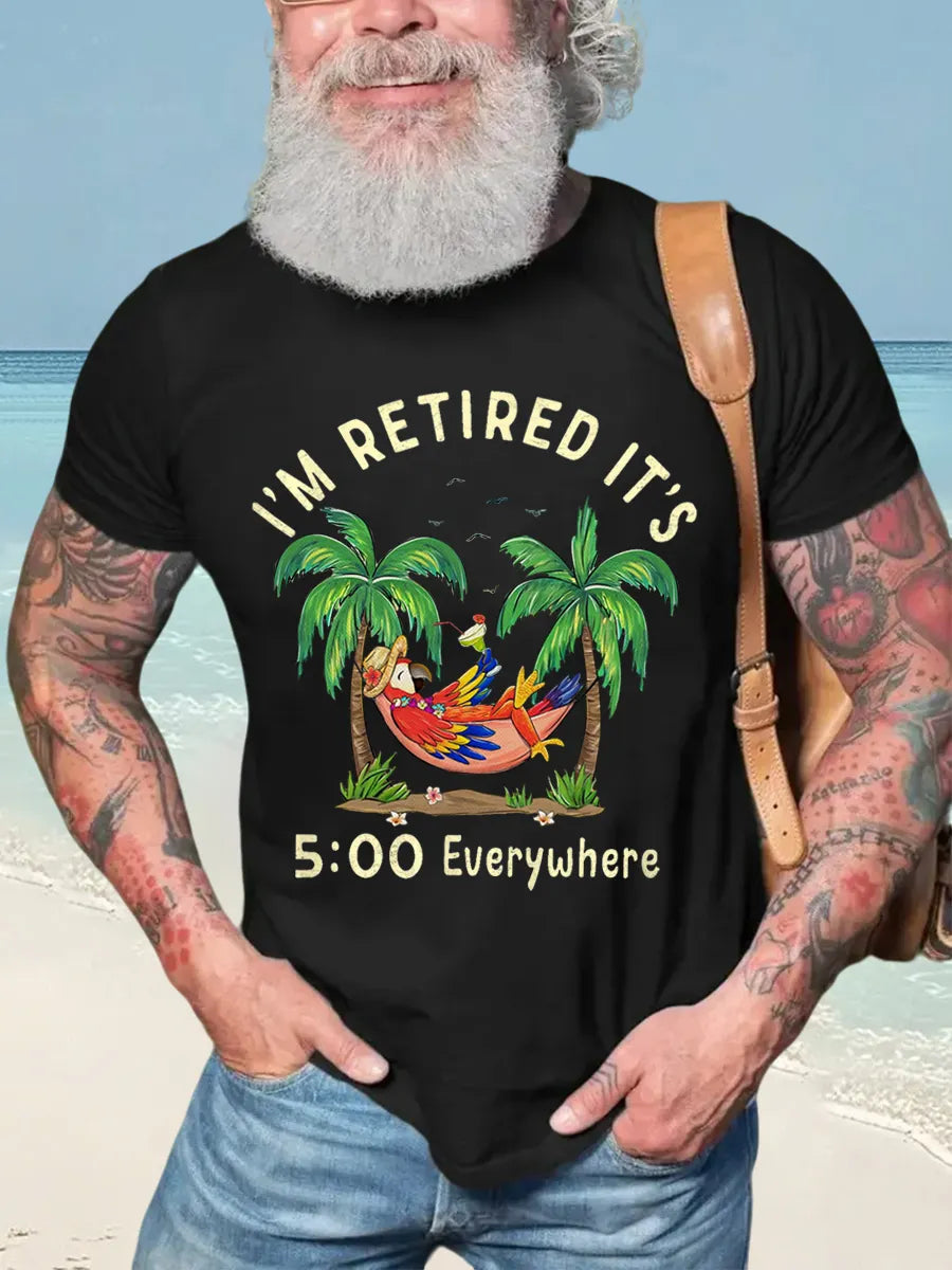 Men's I'm Retired It's 5 O'clock Everywhere Parrot Print Casual Tee