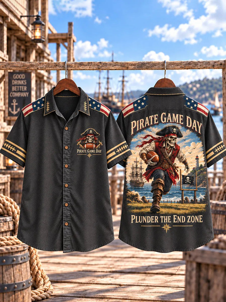 Men’s Pirate Skeleton American Football Short Sleeve Shirt