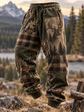 Men's Retro Hunting Culture Art Print Loose Drawstring Pants