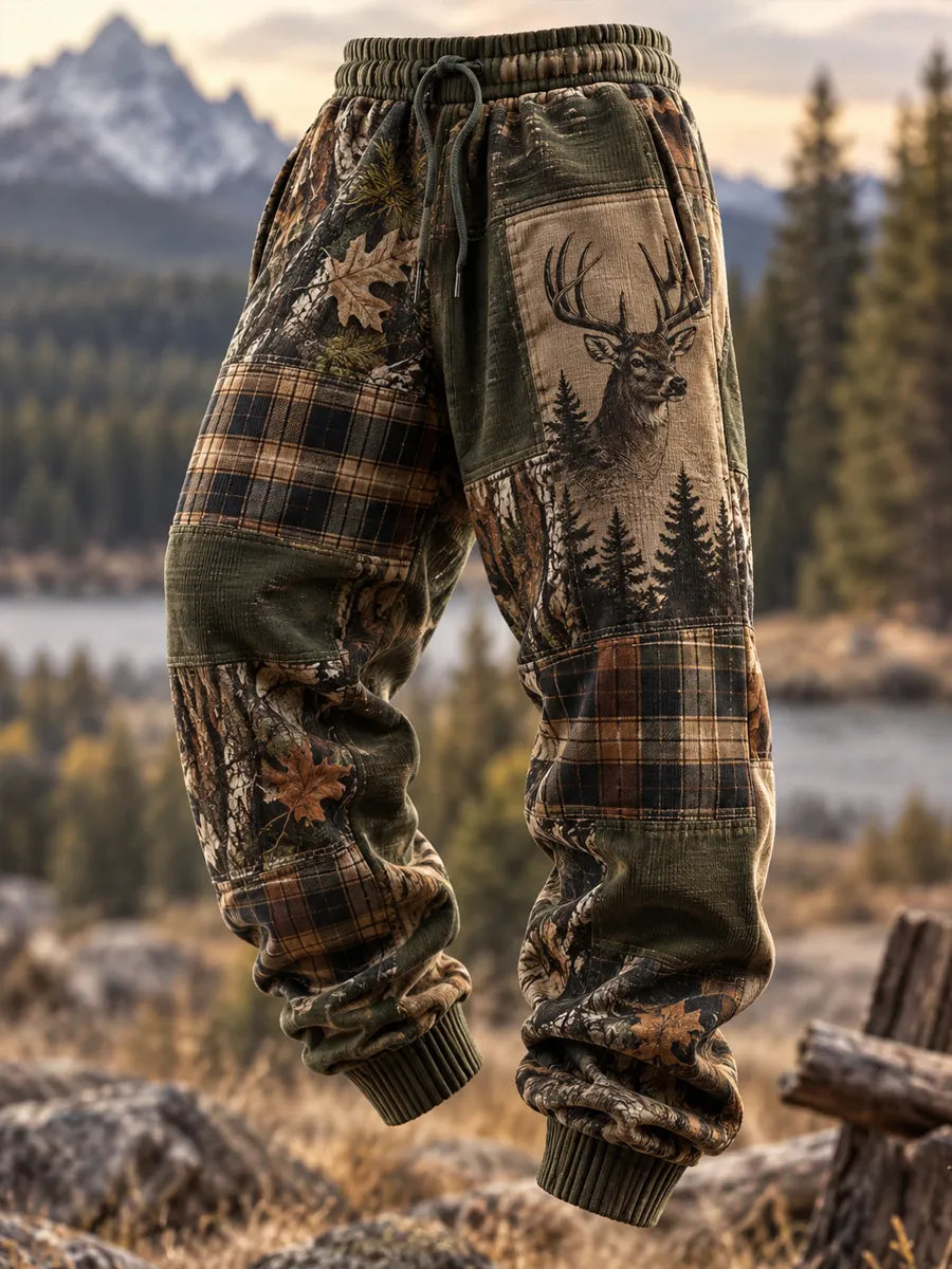Men's Retro Hunting Culture Art Print Loose Drawstring Pants