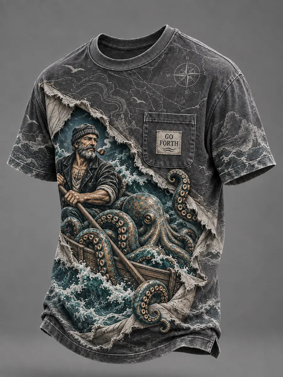 ⚓ 🌊"Kraken’s Wrath" Old Sea Dog & Tentacle Tee