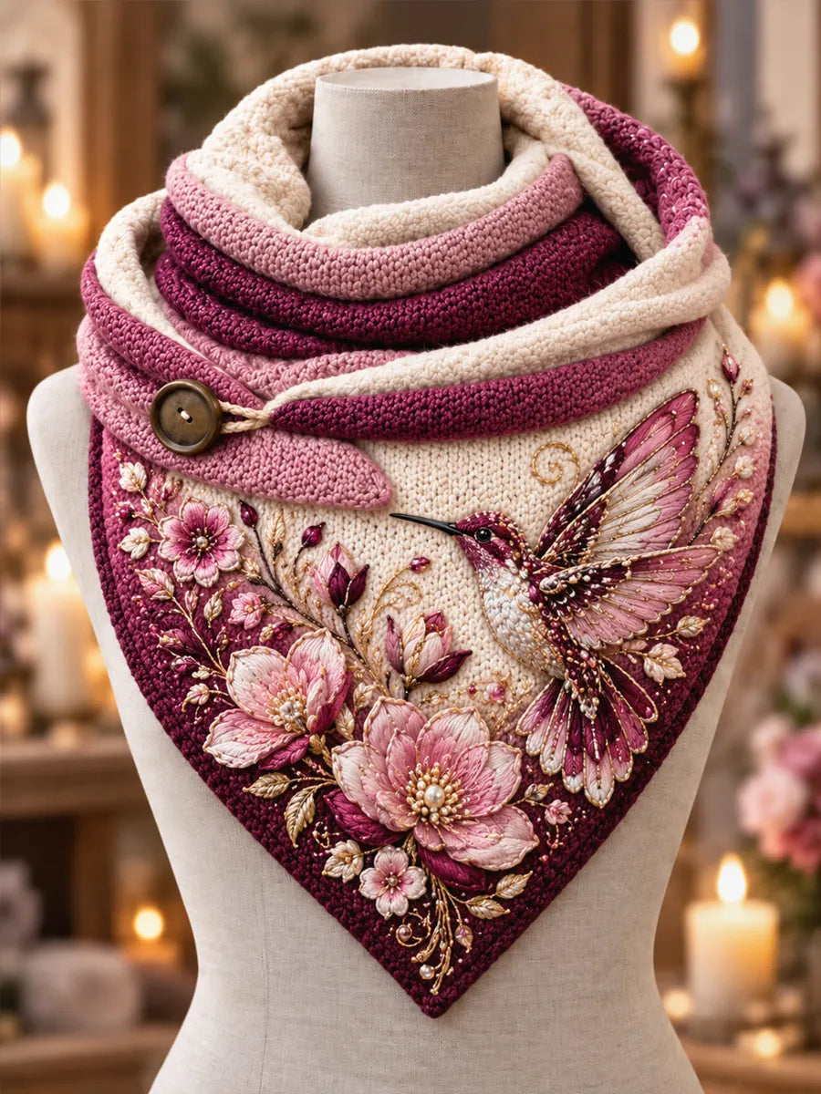Women's Hummingbird Floral Plush Triangle Scarf